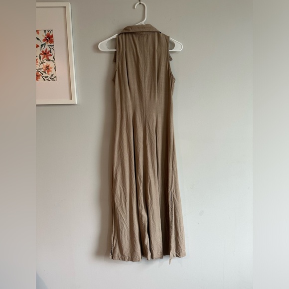 Vintage The Limited Raw Silk Long Slit Button Up Dress Tan Khaiki XS - Picture 7 of 12